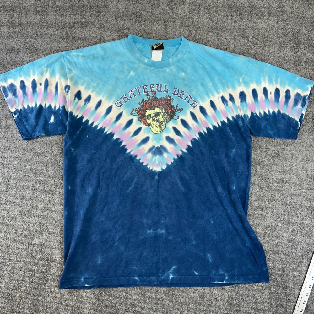 Liquid Blue Grateful Dead Bertha Skull Roses Tie Dye Blue T-Shirt XL